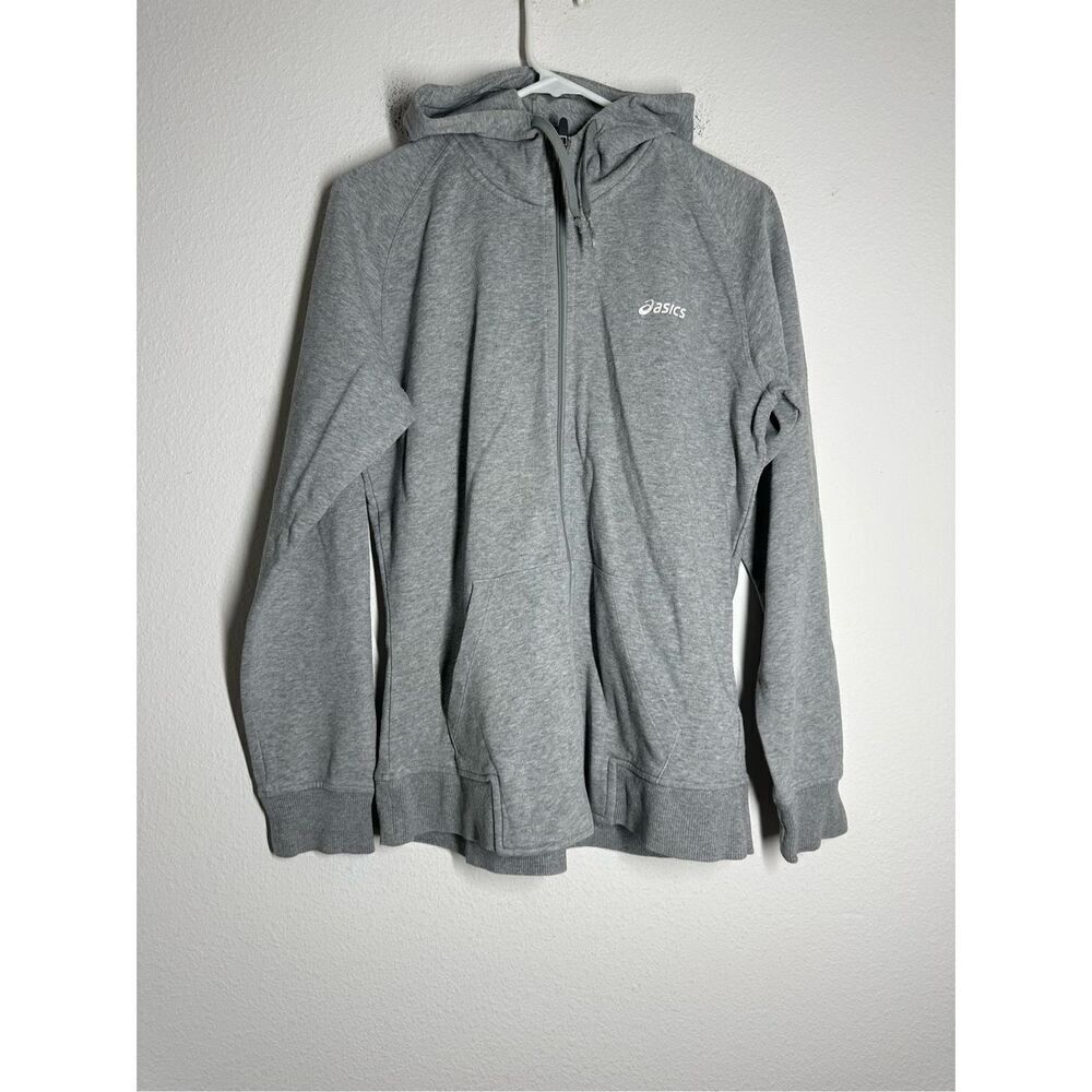 ASICS Hoodie Womens Jacket Gray Zip Up Logo Cotton Blend Running Sweatshirt Sz L
